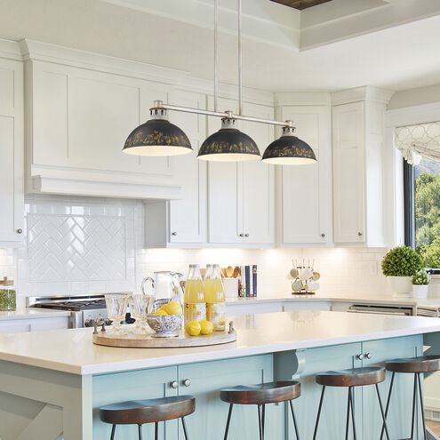 Kinsley 3 Light 38.88 inch Aged Galvanized Steel Linear Pendant Ceiling Light in Antique Black Iron